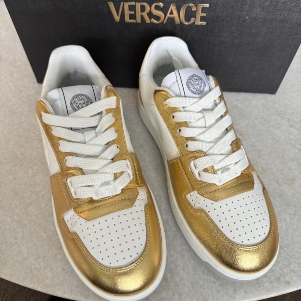 Versace Medusa Gold/White Leather Women's Sneaker Shoe, 1014316, sz 37.5 - Picture 3 of 10